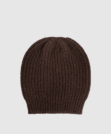 Chapeau en cachemire marron et soie orné de sequins