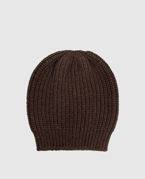Brunello Cucinelli Brown cashmere and silk hat with sequins M32373999