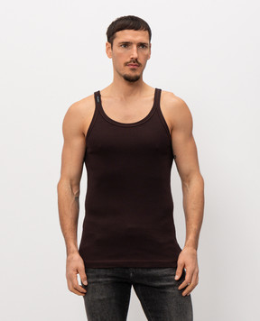 Dolce&Gabbana Brown ribbed T-shirt with logo patch G8SY5TFU7AV
