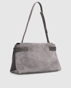 Brunello Cucinelli Grey suede satchel bag with logo embossing MBDLB2816