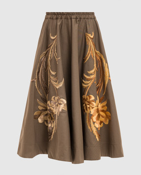 La DoubleJ Khaki skirt with floral embroidery SKI0194COT089SOLID
