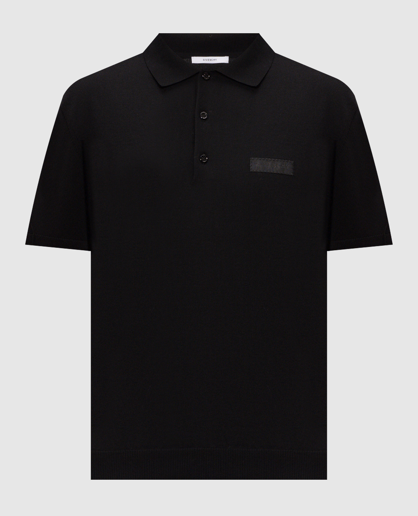 Black polo shirt with logo patch