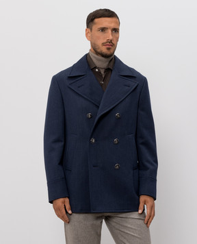 Brunello Cucinelli Blue double-breasted wool and cashmere coat MV45870265