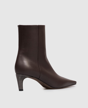 Brunello Cucinelli Brown leather ankle boots with monil chain MZSKC3356P