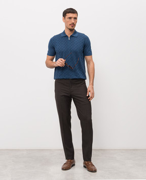 Bertolo Cashmere Blue patterned silk polo shirt 902532002544