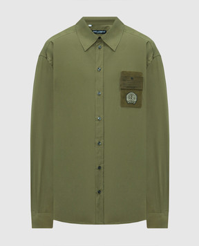 Dolce&Gabbana Khaki shirt with monogram logo patch G5OE4ZFUFN9