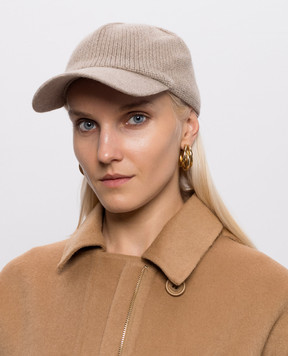 Marco Pescarolo Bufera beige cashmere cap with embroidered emblem BUFERA54M04