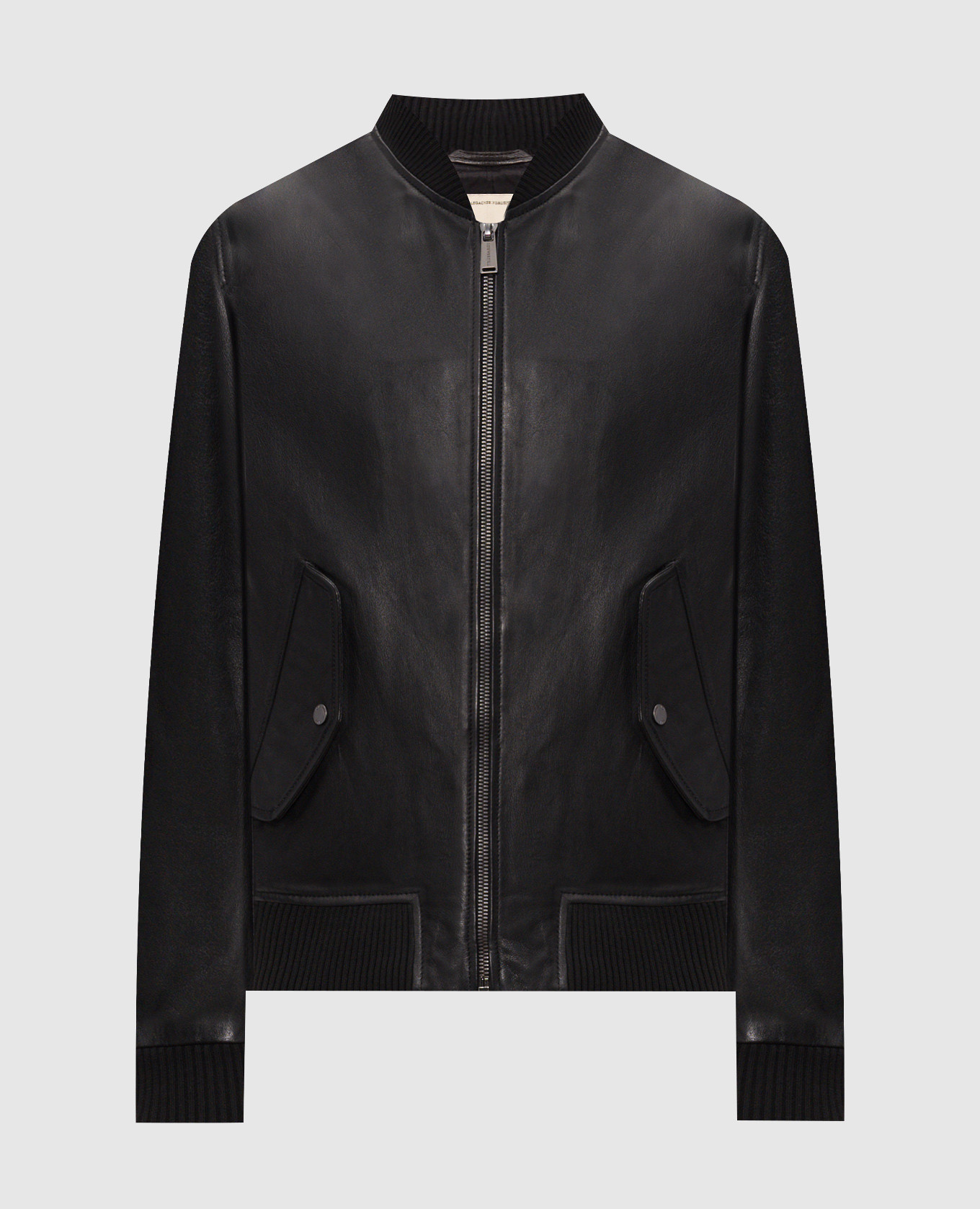 Black leather bomber jacket