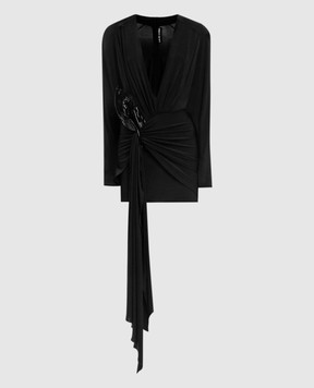 David Koma Black mini dress with leather applique SS26DK46D