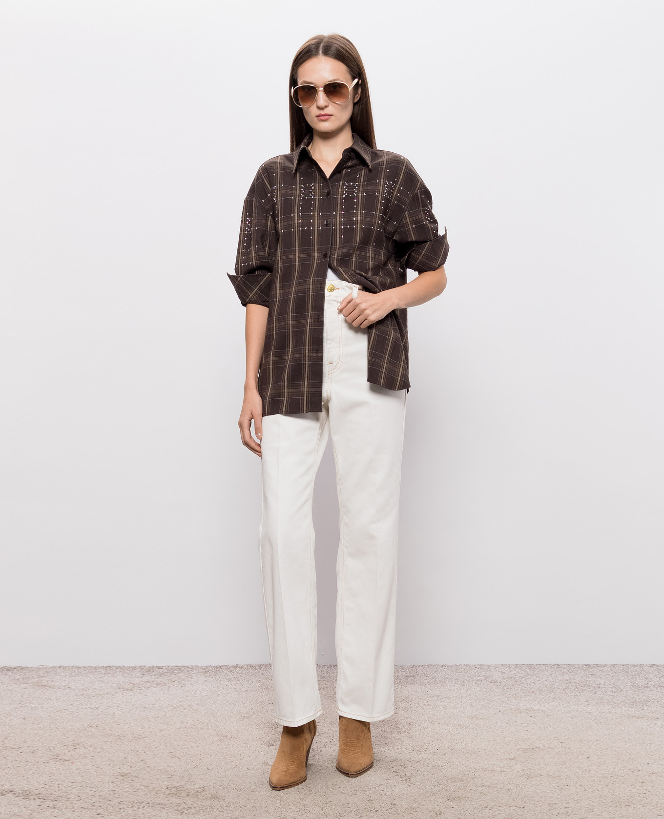 Brown checkered shirt Twinset 2