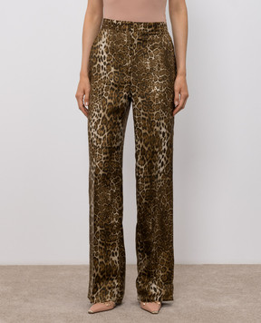 Max Mara TROMANA brown leopard print silk pants MSTROMANA