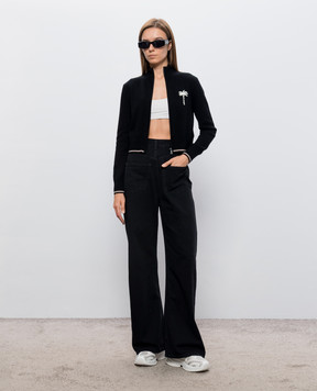 Palm Angels Black wool cardigan with logo embroidery PAWHK001KN001
