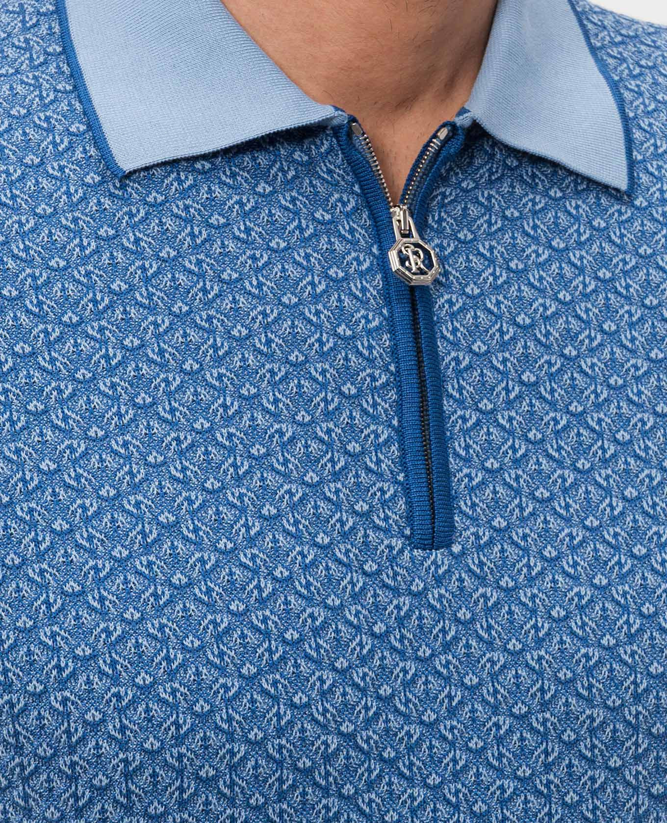 Blue polo shirt with patterned silk Stefano Ricci 5