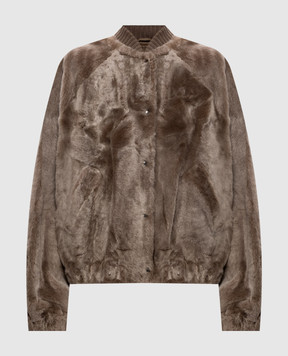 Brunello Cucinelli Brown sheepskin coat with monil chain MPMRA3351