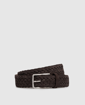 Canali Brown suede braided belt KB0044050C