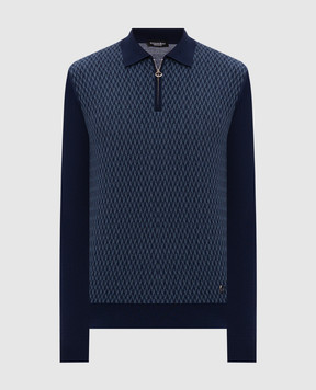Stefano Ricci Blue wool, silk and cashmere polo shirt with a pattern KE04003P30E26360