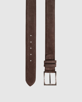 Cashmere&Whiskey Brown suede belt with logo engraving SUEDE