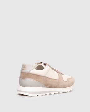 Brunello Cucinelli Beige leather sneakers with logo MZUESLA289