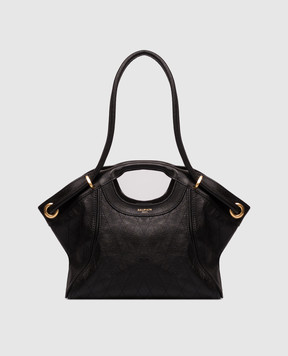 Balmain Black leather tote bag with logo print HN1FD076LSP6