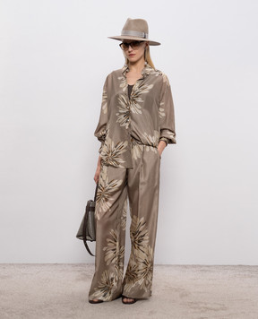Brunello Cucinelli Khaki printed silk blouse MQ967RH206