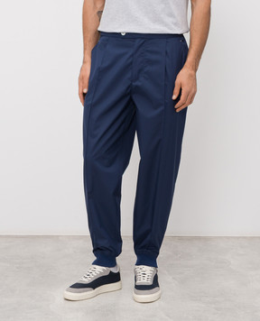 Brunello Cucinelli Blue pants with logo print MB4223580T