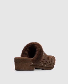Brunello Cucinelli Brown suede clogs with fur MZSFC3341P