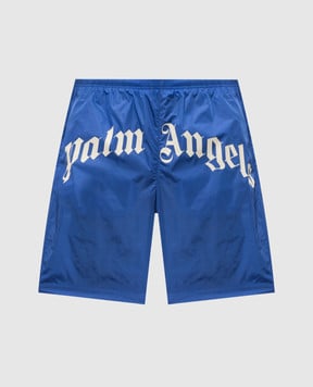 Palm Angels Blue logo print swim shorts PMFD018S26FAB001