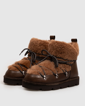 Brunello Cucinelli Brown leather moon boots with fur MZSLG3427