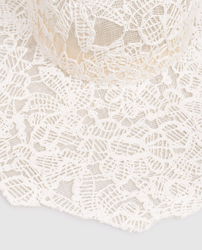 Ermanno Scervino Life White hat with floral pattern and raffia D484V500ZQP