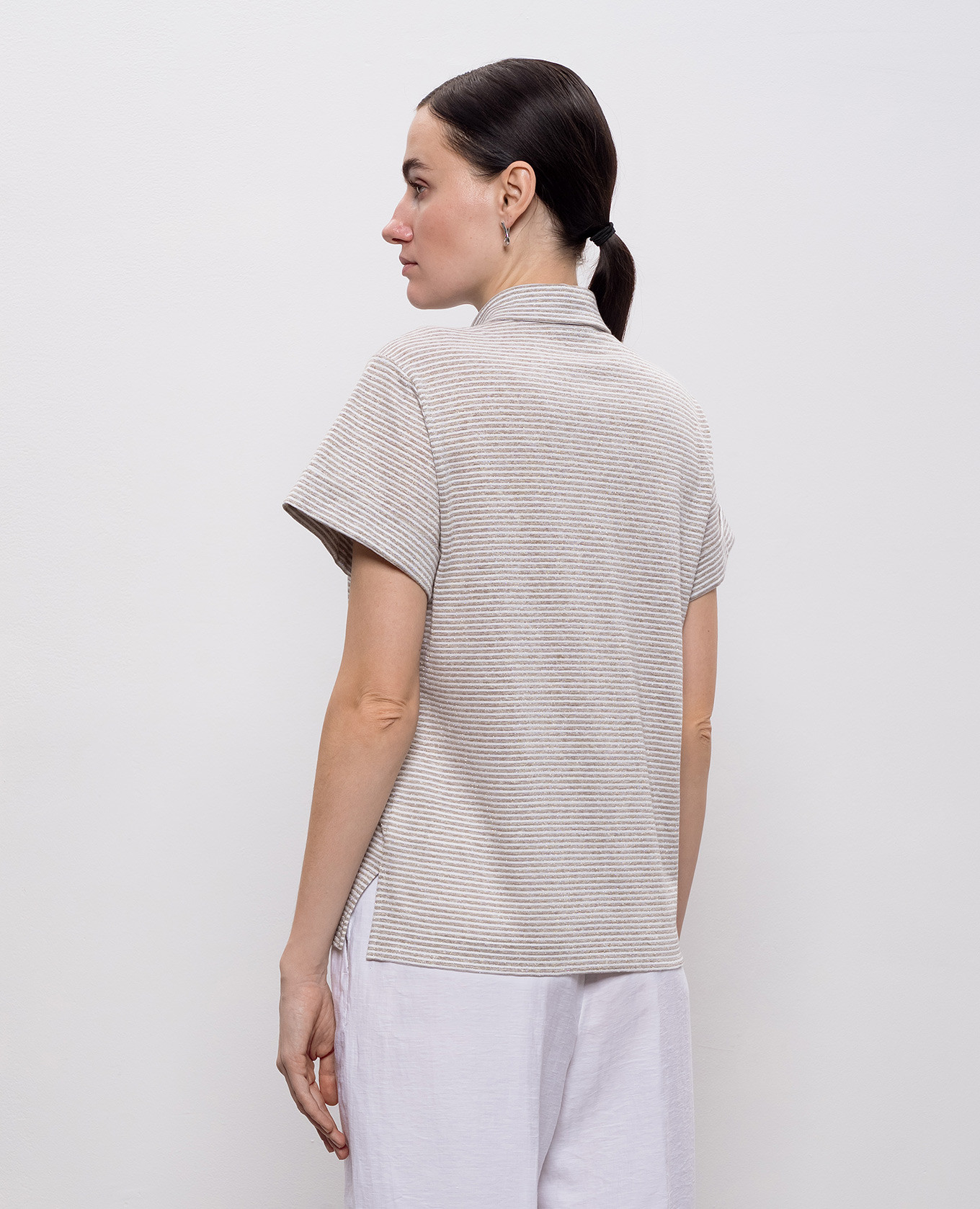 

Beige striped polo with lurex Peserico