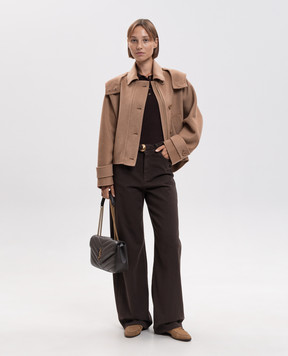 Twinset Beige cropped coat with wool 262TP2010