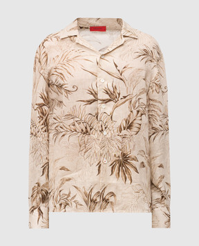 ISAIA Beige linen shirt with print CAM218C1110