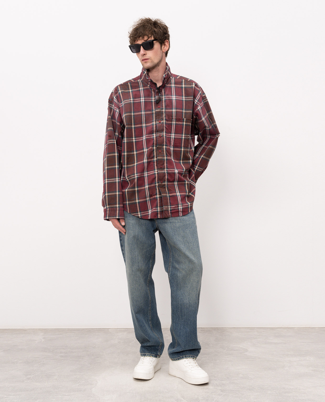 Burgundy checkered shirt with vintage effect Balenciaga 2