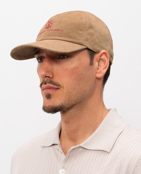 Brunello Cucinelli Brown suede cap with embroidered emblem MPCLF9850