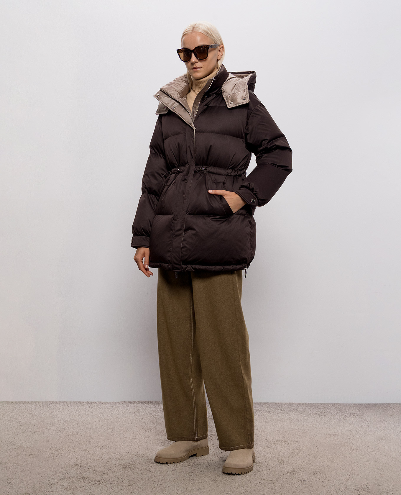 Dark brown quilted down jacket Be Florence 2