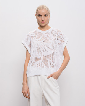 Brunello Cucinelli White openwork linen vest with sequins MDT771010