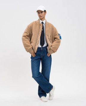 Off-White Beige cashmere bomber jacket with logo 2EH031F25FAB001
