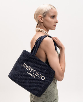Jimmy Choo Blue East-West raffia tote bag BEACHTOTEEWMJYN