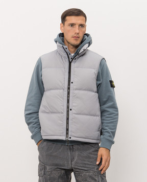 Stone Island Blue down vest with logo patch L2S15G100004S0483