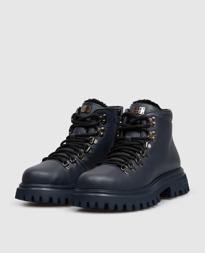 Dolce&Gabbana Children's blue leather boots with fur DA5362A07223738