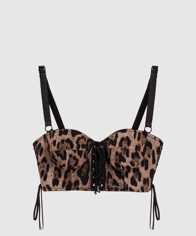 Braunes Bustier-Top mit Leopardenmuster
