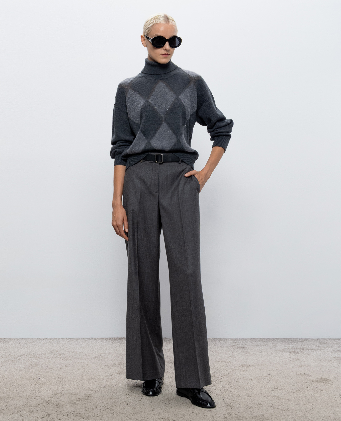 Gray wool sweater with geometric pattern Peserico 2
