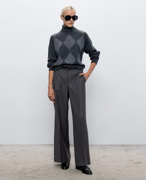 Peserico Gray wool sweater with geometric pattern A99228F07A9340