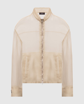 Peserico Beige silk jacket with branded patch E2105702880