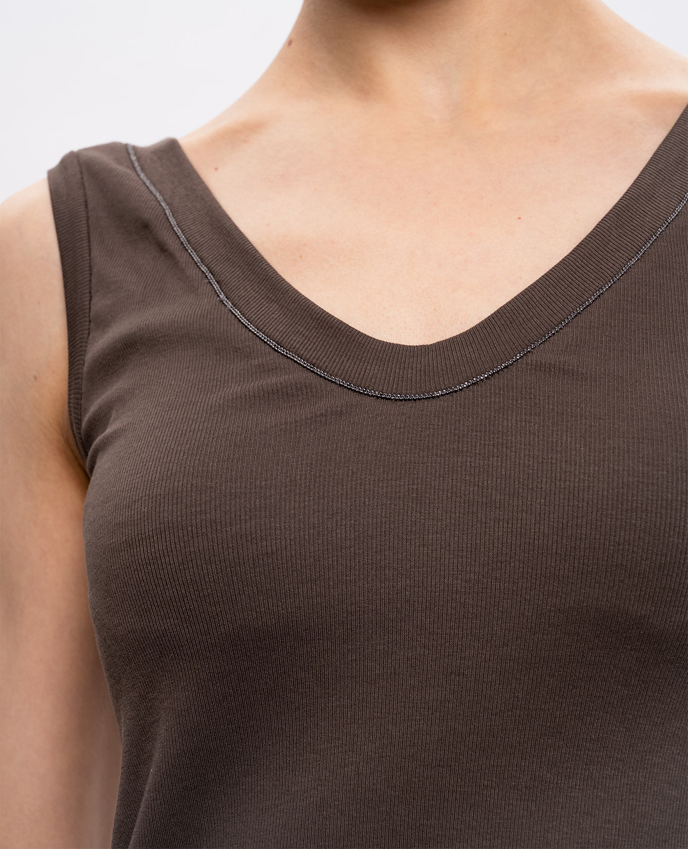 

Brown ribbed tank top with chain Brunello Cucinelli