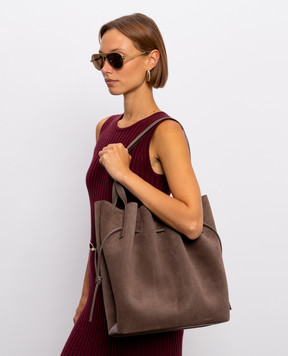 YUZEFI Brown Scallop Suede Tote Bag SCALLOPTOTESUEDE