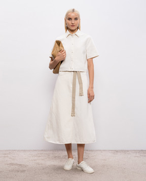 Agnona Ivory denim midi skirt with linen TG1104YU2130