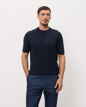 Kiton Blue T-shirt with geometric pattern UMK0934