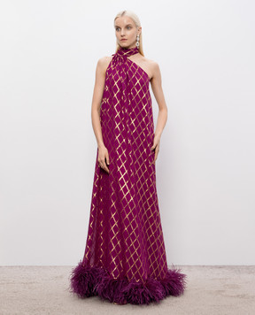 Taller Marmo Purple silk maxi dress with starfish feathers SS2618