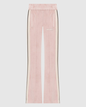 Palm Angels Pink velour sweatpants with logo embroidery PWCJ019S26FAB001